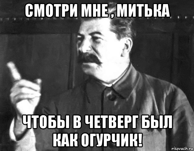 смотри мне , митька чтобы в четверг был как огурчик!, Мем  Сталин пригрозил пальцем