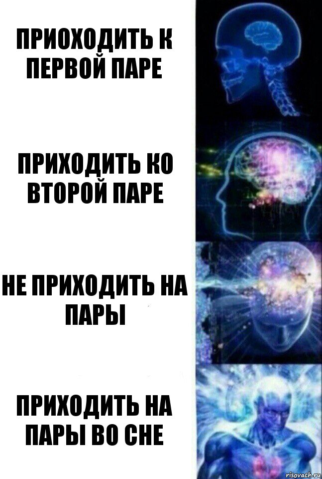 Приоходить к первой паре Приходить ко второй паре Не приходить на пары Приходить на пары во сне