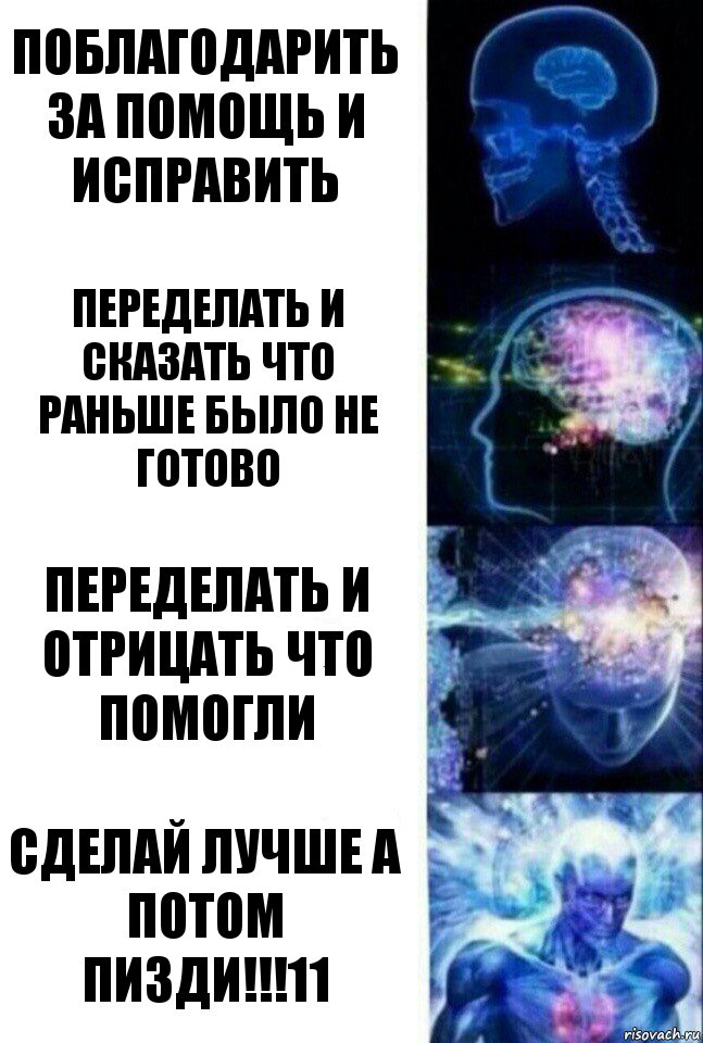 поблагодарить за помощь и исправить переделать и сказать что раньше было не готово переделать и отрицать что помогли сделай лучше а потом пизди!!!11, Комикс  Сверхразум