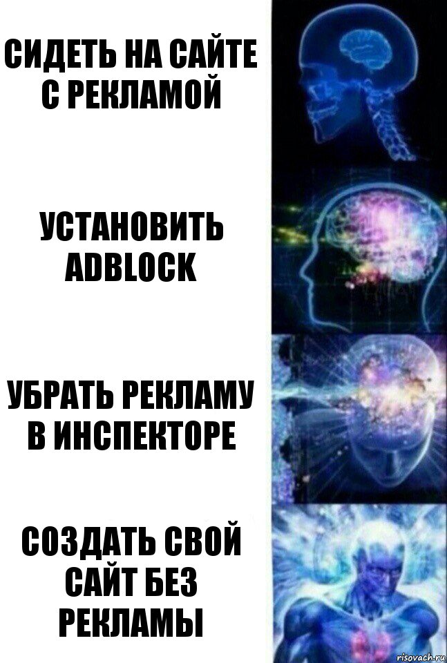 сидеть на сайте с рекламой установить AdBlock убрать рекламу в инспекторе создать свой сайт без рекламы, Комикс  Сверхразум