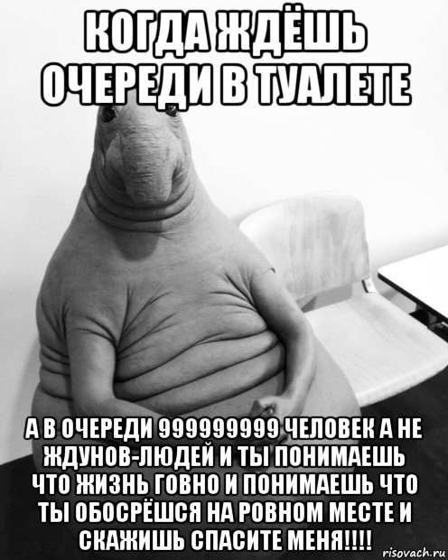 когда ждёшь очереди в туалете а в очереди 999999999 человек а не ждунов-людей и ты понимаешь что жизнь говно и понимаешь что ты обосрёшся на ровном месте и скажишь спасите меня!!!!, Мем  Ждун