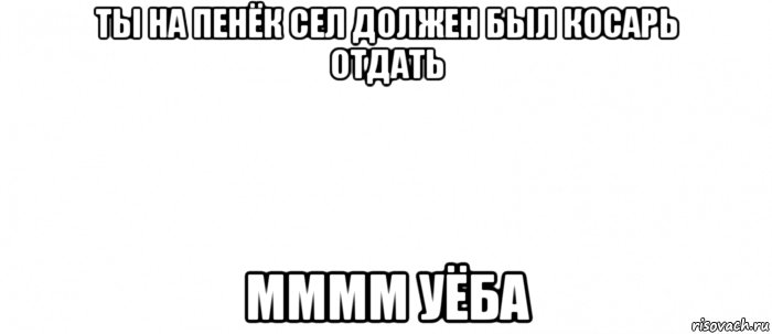 ты на пенёк сел должен был косарь отдать мммм уёба, Мем Белый ФОН