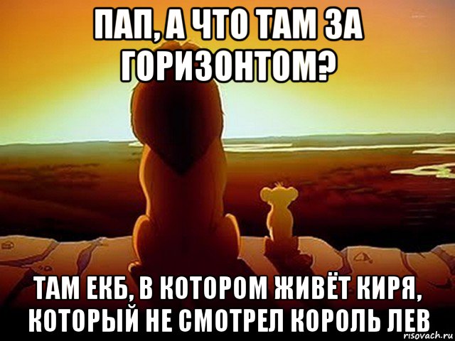 пап, а что там за горизонтом? там екб, в котором живёт киря, который не смотрел король лев, Мем  король лев