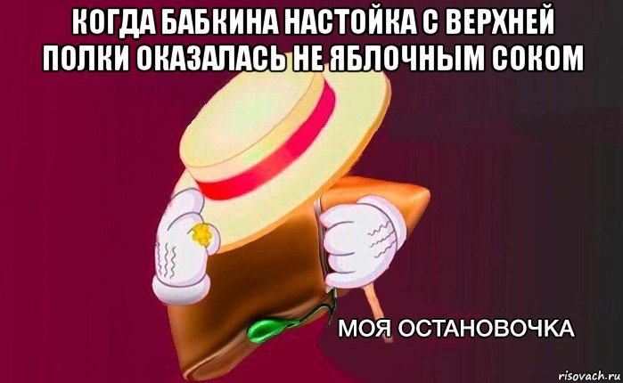 когда бабкина настойка с верхней полки оказалась не яблочным соком , Мем   Моя остановочка