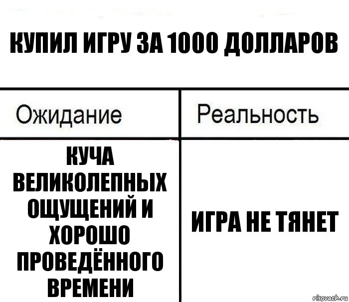 Купил игру за 1000 долларов Куча великолепных ощущений и хорошо проведённого времени Игра не тянет, Комикс  Ожидание - реальность