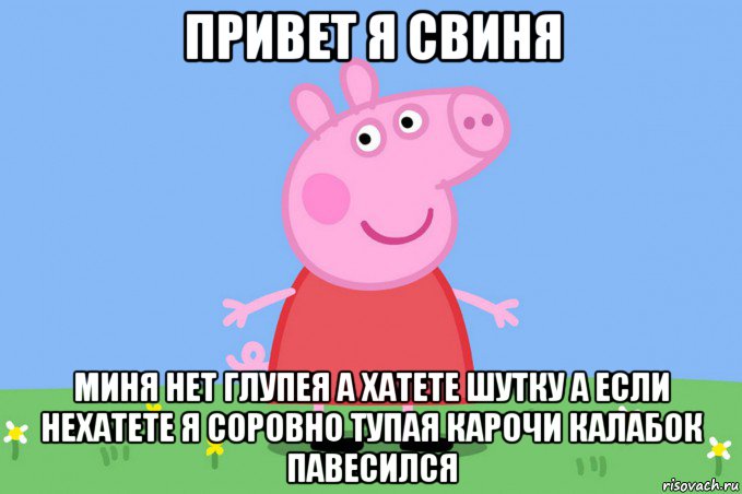 привет я свиня миня нет глупея а хатете шутку а если нехатете я соровно тупая карочи калабок павесился, Мем Пеппа