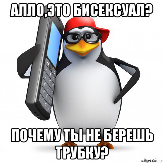 алло,это бисексуал? почему ты не берешь трубку?, Мем   Пингвин звонит