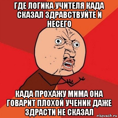 где логика учителя када сказал здравствуйте и несего када прохажу мима она говарит плохой ученик даже здрасти не сказал, Мем Почему