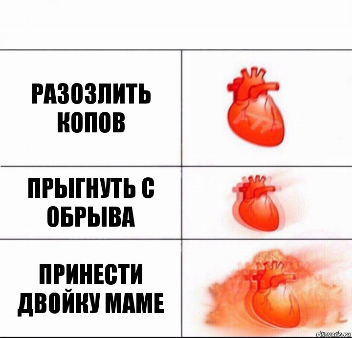 Разозлить копов Прыгнуть с обрыва Принести двойку маме, Комикс  Расширяюшее сердце