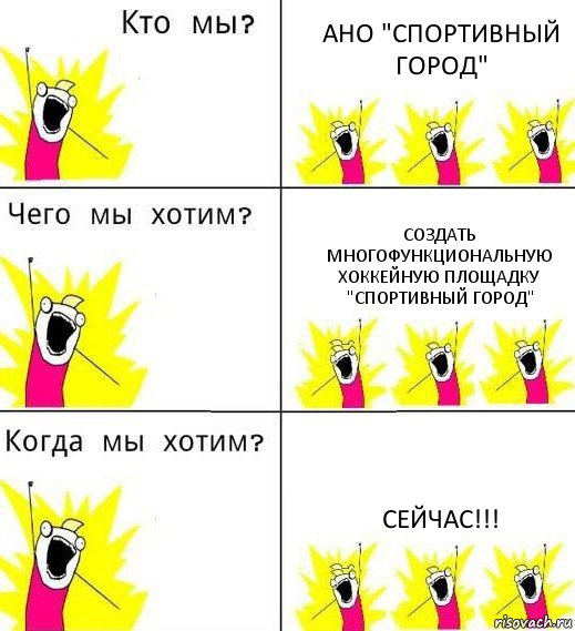 АНО "СПОРТИВНЫЙ ГОРОД" Создать многофункциональную хоккейную площадку "Спортивный город" СЕЙЧАС!!!, Комикс Что мы хотим