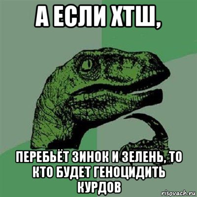 а если хтш, перебьёт зинок и зелень, то кто будет геноцидить курдов, Мем Филосораптор