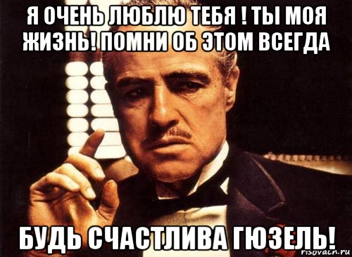 я очень люблю тебя ! ты моя жизнь! помни об этом всегда будь счастлива гюзель!, Мем крестный отец