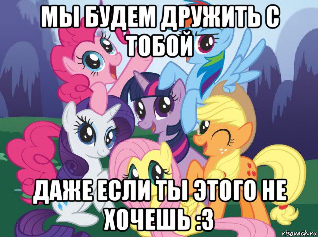 мы будем дружить с тобой даже если ты этого не хочешь :3, Мем My little pony