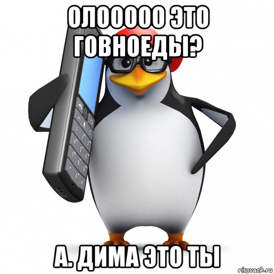 олооооо это говноеды? а. дима это ты, Мем   Пингвин звонит