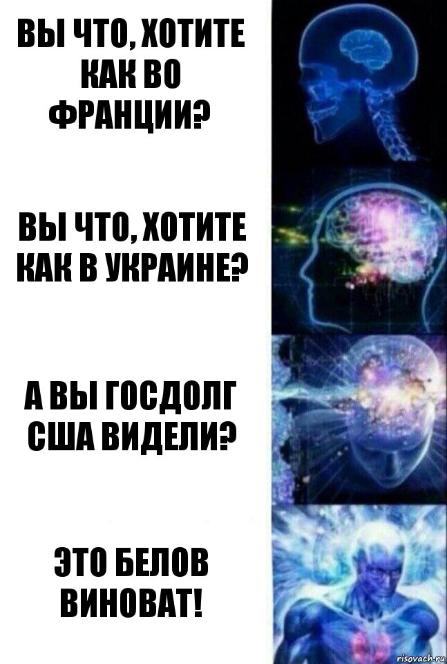 ВЫ ЧТО, ХОТИТЕ КАК ВО ФРАНЦИИ? ВЫ ЧТО, ХОТИТЕ КАК В УКРАИНЕ? А ВЫ ГОСДОЛГ США ВИДЕЛИ? ЭТО БЕЛОВ ВИНОВАТ!, Комикс  Сверхразум