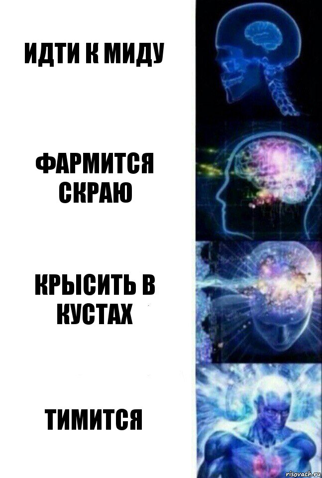 Идти к миду Фармится скраю Крысить в кустах Тимится, Комикс  Сверхразум