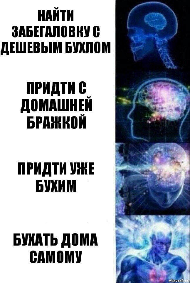 найти забегаловку с дешевым бухлом придти с домашней бражкой придти уже бухим бухать дома самому, Комикс  Сверхразум