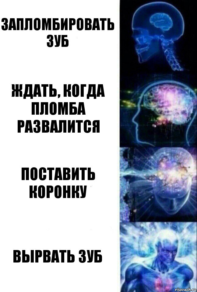 запломбировать зуб ждать, когда пломба развалится поставить коронку вырвать зуб, Комикс  Сверхразум