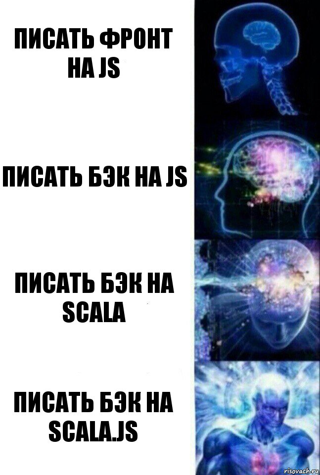 Писать фронт на js Писать бэк на js писать бэк на scala писать бэк на scala.js, Комикс  Сверхразум