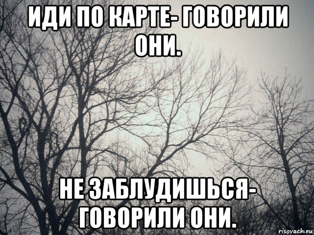 иди по карте- говорили они. не заблудишься- говорили они., Мем  будет весело говорили они