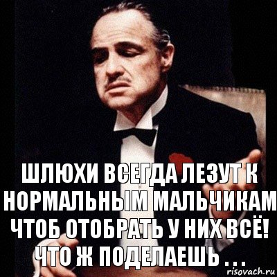 шлюхи всегда лезут к нормальным мальчикам чтоб отобрать у них всё! Что ж поделаешь . . .