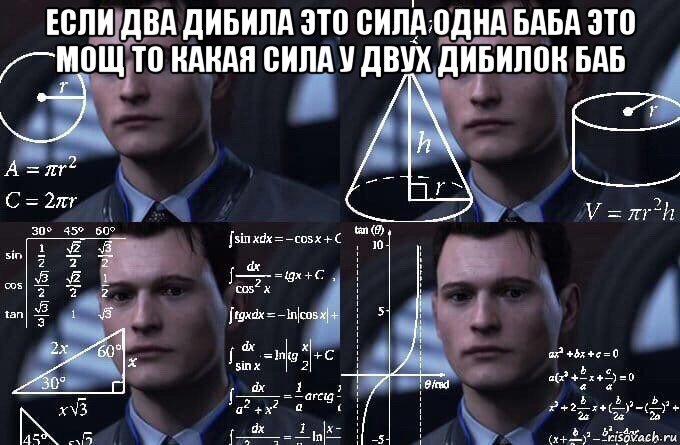 если два дибила это сила одна баба это мощ то какая сила у двух дибилок баб , Мем  Коннор задумался