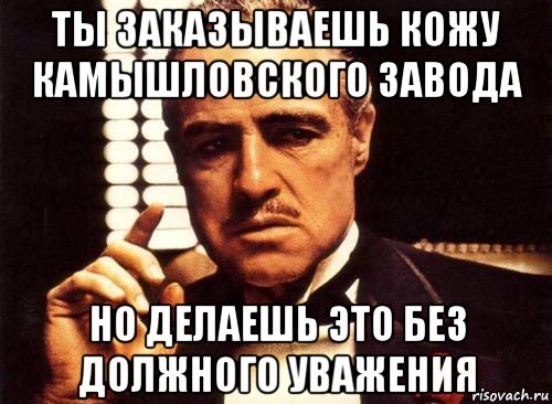 ты заказываешь кожу камышловского завода но делаешь это без должного уважения, Мем крестный отец