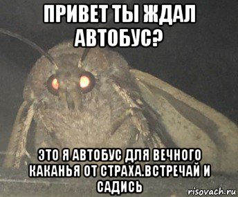 привет ты ждал автобус? это я автобус для вечного каканья от страха.встречай и садись, Мем Матылёк