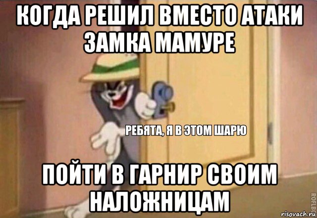 когда решил вместо атаки замка мамуре пойти в гарнир своим наложницам, Мем    Ребята я в этом шарю