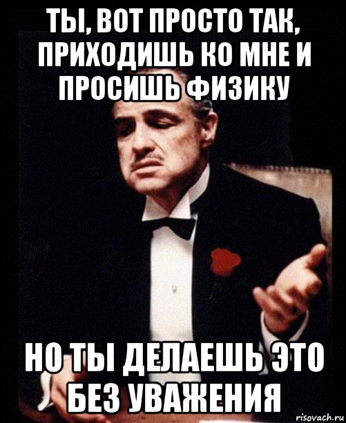 ты, вот просто так, приходишь ко мне и просишь физику но ты делаешь это без уважения, Мем ты делаешь это без уважения