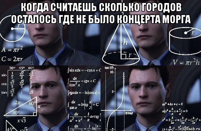 когда считаешь сколько городов осталось где не было концерта морга , Мем  Коннор задумался