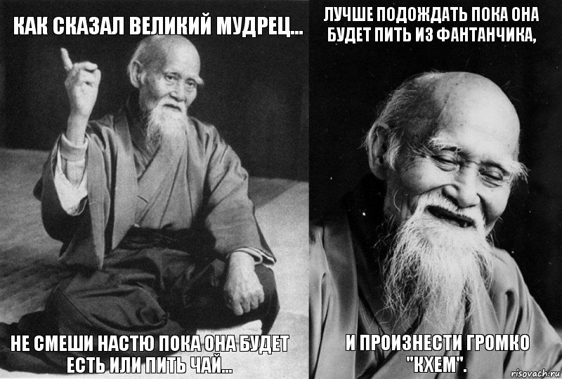 Как сказал великий мудрец... Не смеши Настю пока она будет есть или пить чай... Лучше подождать пока она будет пить из фантанчика, И произнести громко "КХЕМ"., Комикс Мудрец-монах (4 зоны)