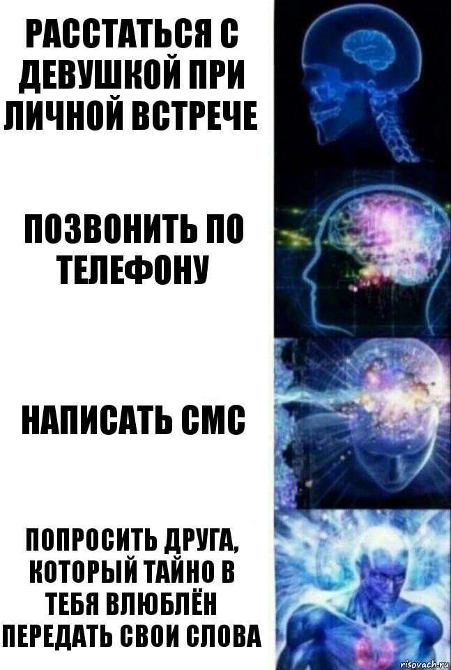 расстаться с девушкой при личной встрече позвонить по телефону написать смс попросить друга, который тайно в тебя влюблён передать свои слова, Комикс  Сверхразум