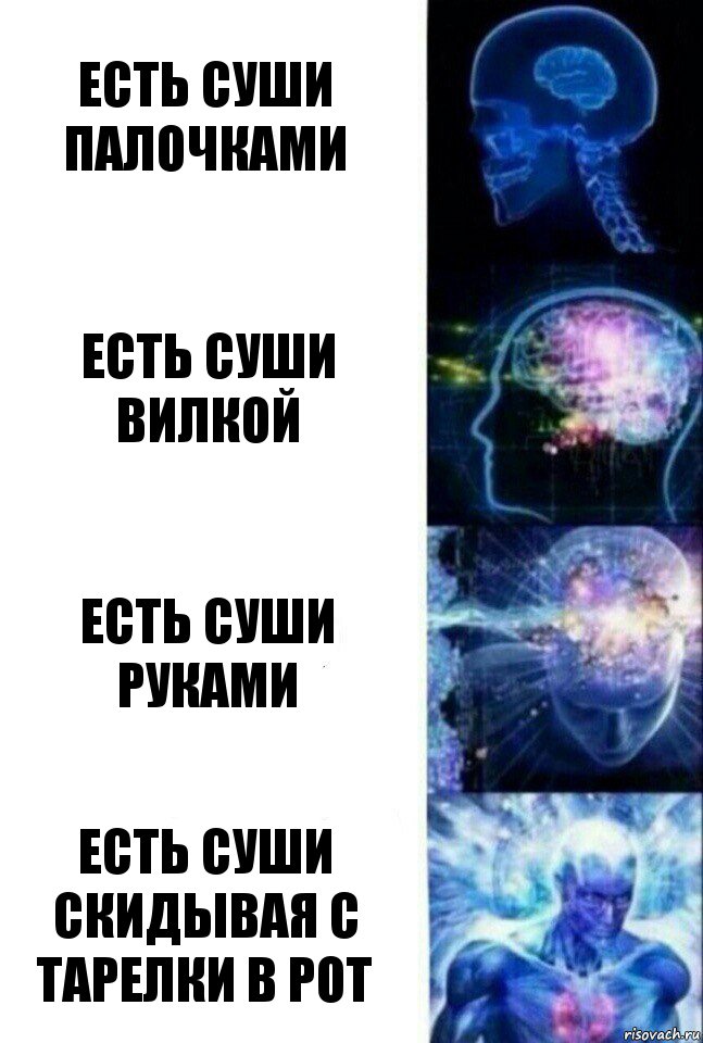 есть суши палочками есть суши вилкой есть суши руками есть суши скидывая с тарелки в рот, Комикс  Сверхразум