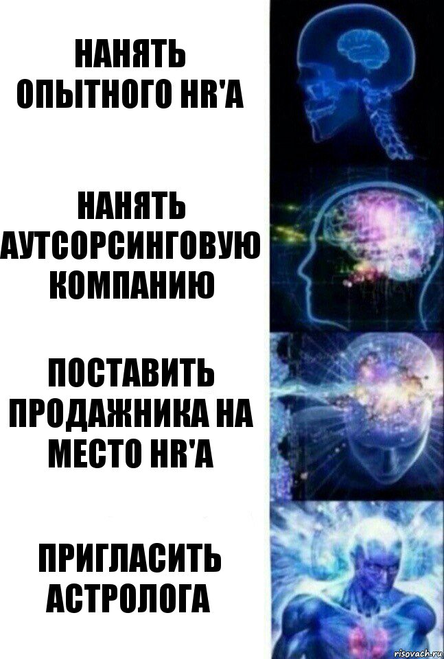 Нанять опытного HR'а Нанять аутсорсинговую компанию Поставить продажника на место HR'а Пригласить астролога, Комикс  Сверхразум