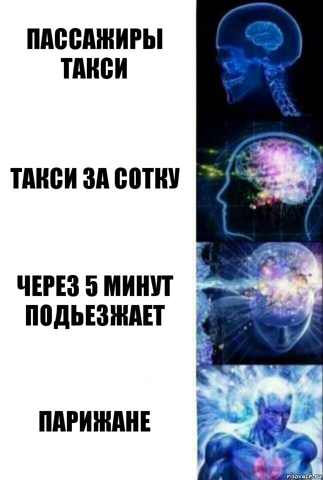 Пассажиры такси Такси за сотку Через 5 минут подьезжает ПАРИЖАНЕ, Комикс  Сверхразум