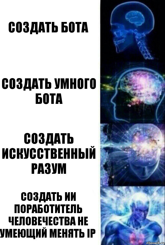 Создать бота Создать умного бота Создать искусственный разум Создать ИИ поработитель человечества не умеющий менять ip, Комикс  Сверхразум