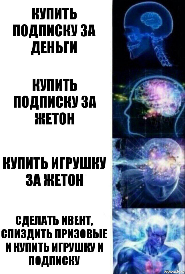 купить подписку за деньги купить подписку за жетон купить игрушку за жетон сделать ивент, спиздить призовые и купить игрушку и подписку, Комикс  Сверхразум