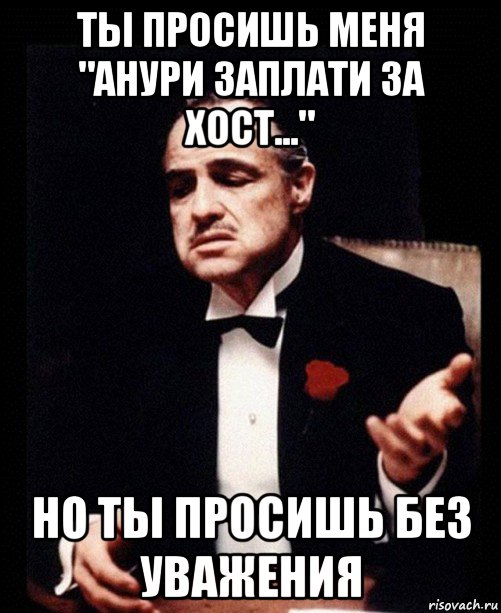 ты просишь меня "анури заплати за хост..." но ты просишь без уважения, Мем ты делаешь это без уважения