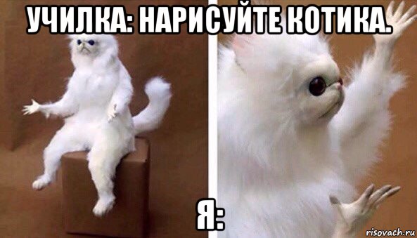 училка: нарисуйте котика. я:, Мем Чучело кота