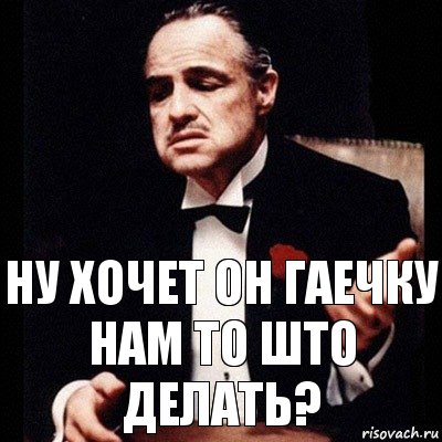 НУ ХОЧЕТ ОН ГАЕЧКУ
НАМ ТО ШТО ДЕЛАТЬ?