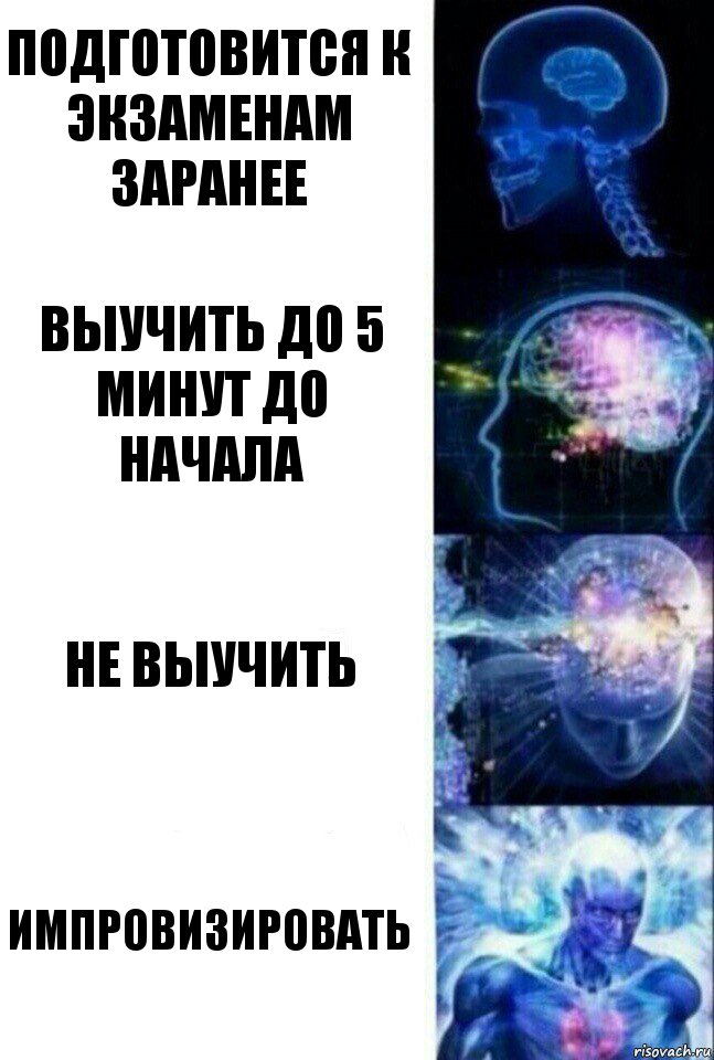 Подготовится к экзаменам заранее Выучить до 5 минут до начала Не выучить Импровизировать, Комикс  Сверхразум