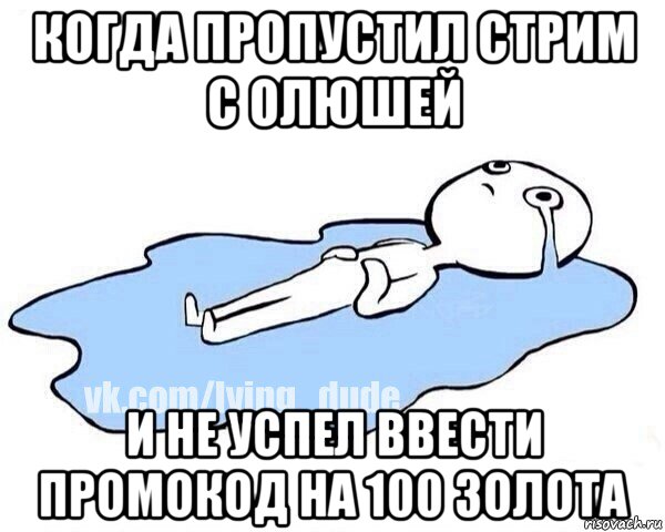 когда пропустил стрим с олюшей и не успел ввести промокод на 100 золота