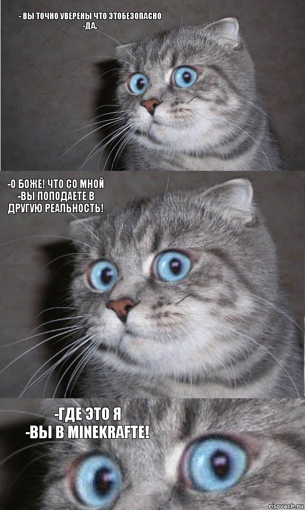 - вы точно уверены что этобезопасно
-Да. -о боже! Что со мной
-Вы поподаете в другую реальность! -Где это я
-Вы в minekrafte!, Комикс  котейка