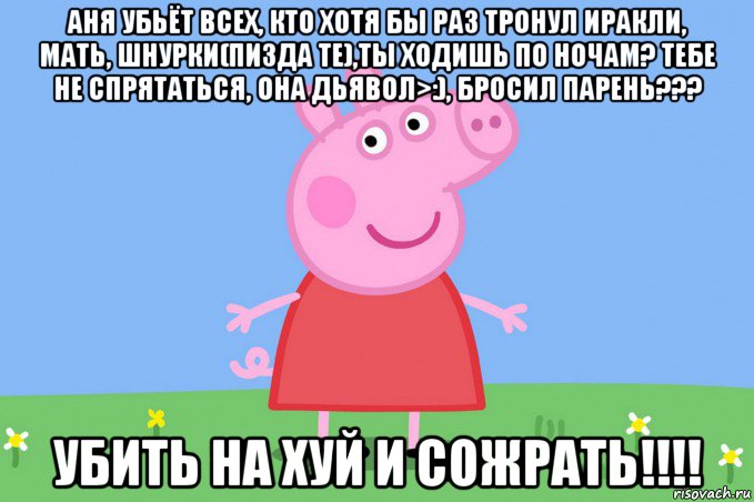 аня убьёт всех, кто хотя бы раз тронул иракли, мать, шнурки(пизда те),ты ходишь по ночам? тебе не спрятаться, она дьявол>:), бросил парень??? убить на хуй и сожрать!!!!, Мем Пеппа