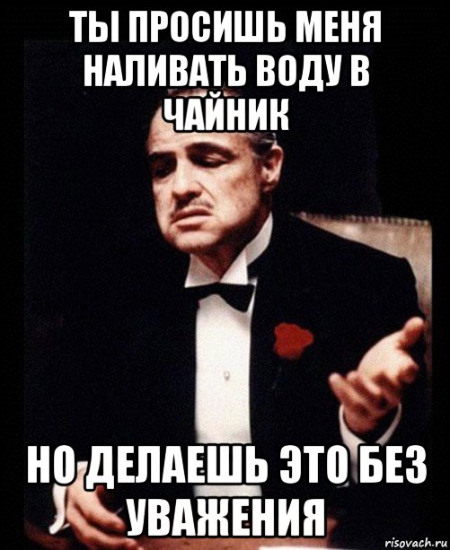 ты просишь меня наливать воду в чайник но делаешь это без уважения, Мем ты делаешь это без уважения