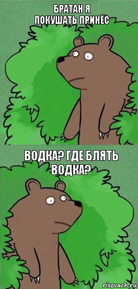 Братан я покушать принёс Водка? Где блять Водка?