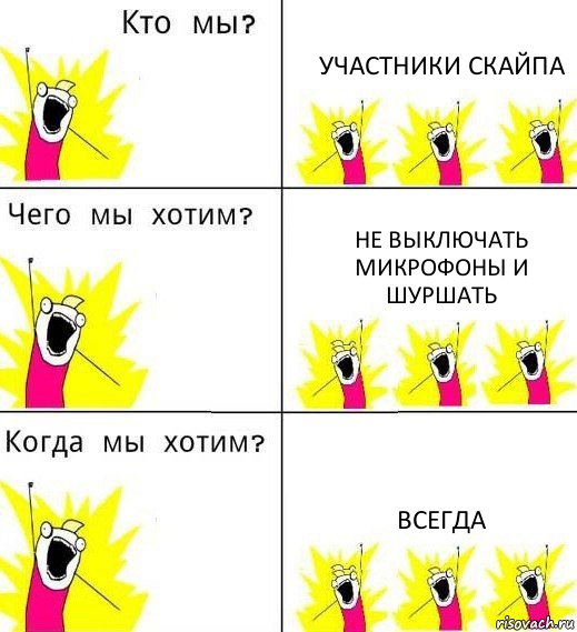 УЧАСТНИКИ СКАЙПА НЕ ВЫКЛЮЧАТЬ МИКРОФОНЫ И ШУРШАТЬ ВСЕГДА, Комикс Что мы хотим