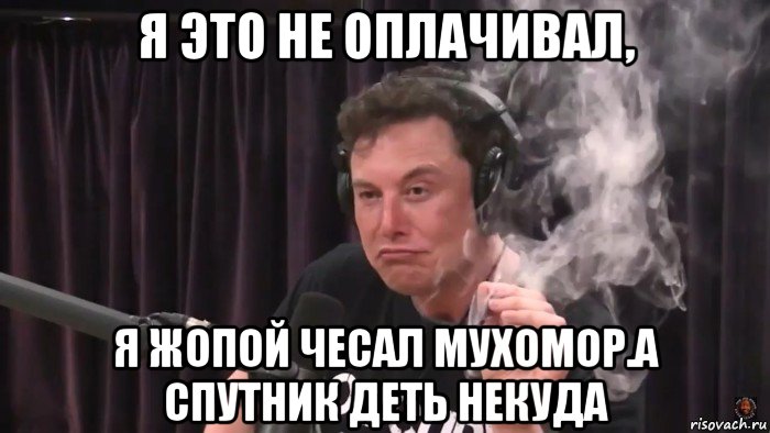 я это не оплачивал, я жопой чесал мухомор.а спутник деть некуда, Мем Илон Маск