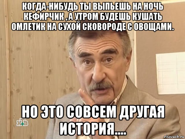 когда-нибудь ты выпьешь на ночь кефирчик , а утром будешь кушать омлетик на сухой сковороде с овощами. но это совсем другая история...., Мем Каневский (Но это уже совсем другая история)